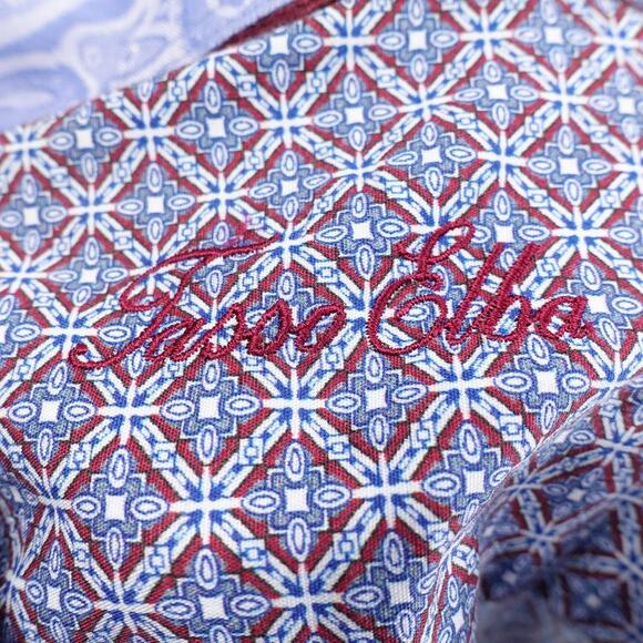 Tasso Elba Shirt Mens 2XL Blue Red Geometric Print Long Sleeve Button Up Cotton - Picture 6 of 8